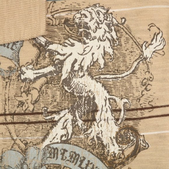 Aeropostale Compagnie Generale Polo Shirt Beige Brown Tan Grey Striped L Large - Picture 5 of 8